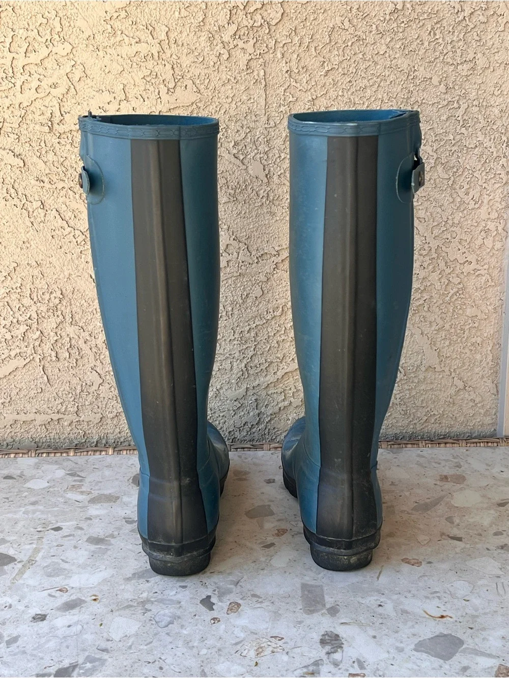 Hunter Original Tall Stripe Rain Boots Two Tone Matte Blue US 9